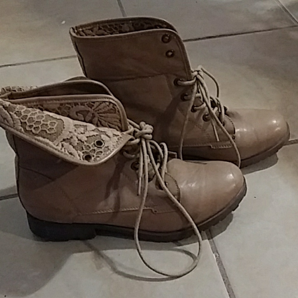 Stylish tan faux leather boots